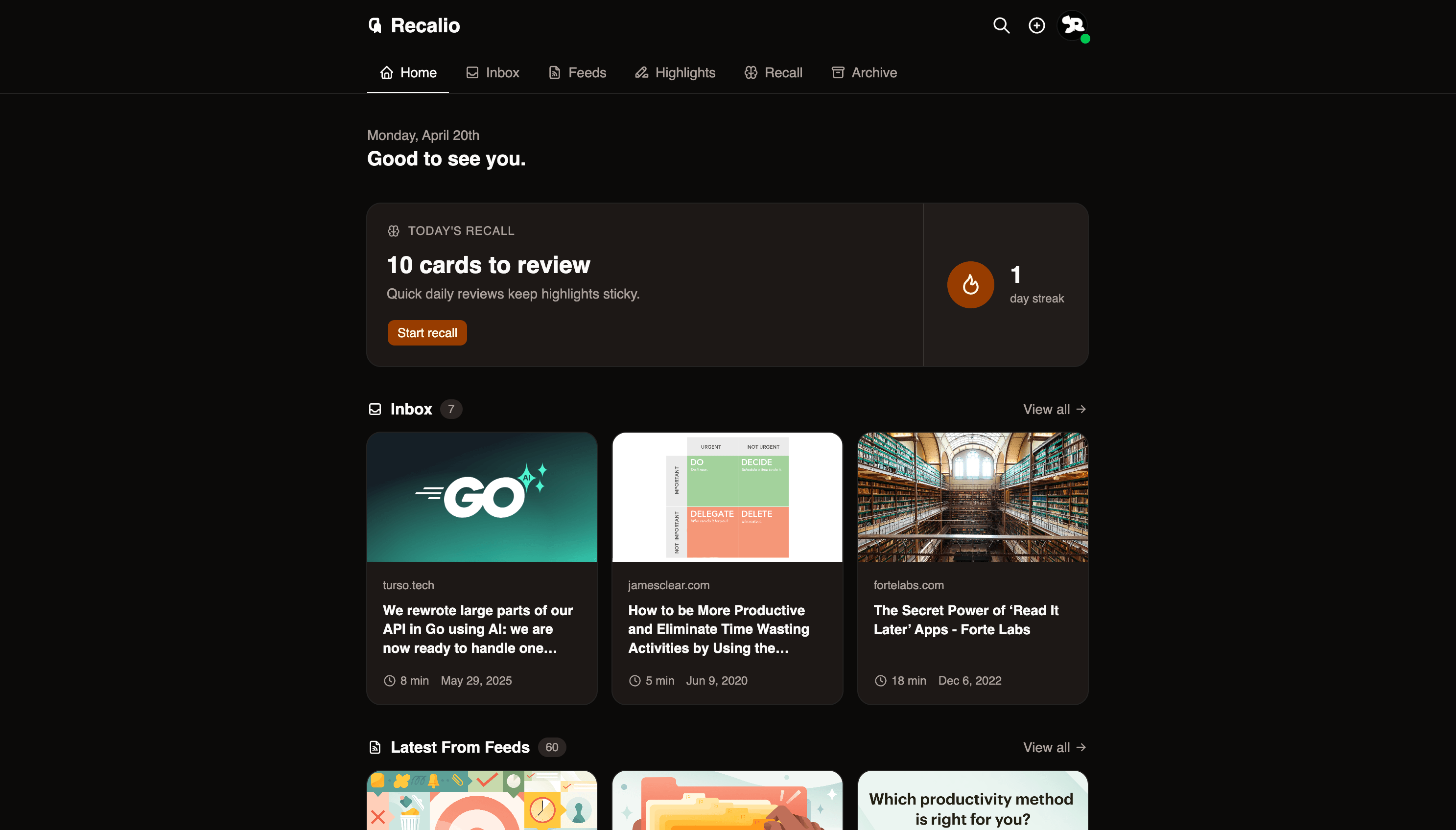 Recalio App Screenshot