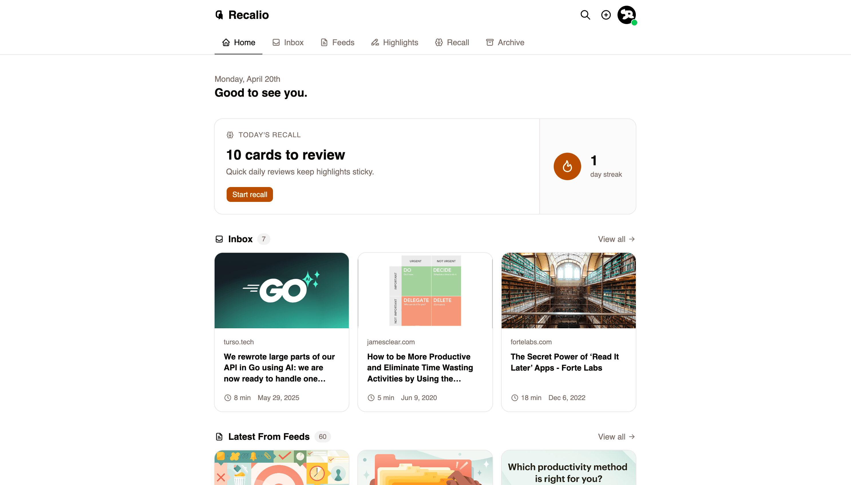 Recalio App Screenshot