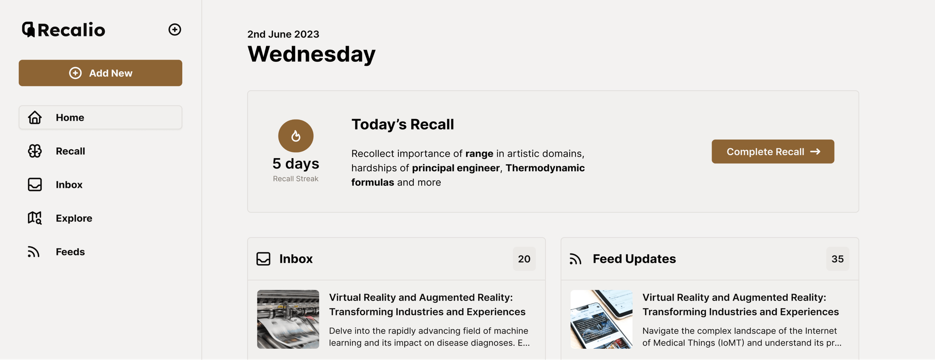 Recalio App Screenshot